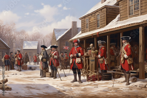 Life at a fur trading post in North American in historical colonial period of Canada and the United States.  photo