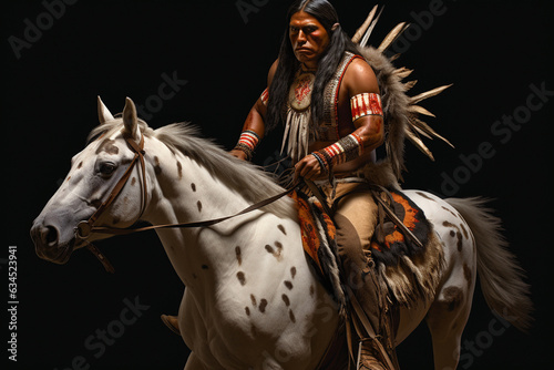 American indian warrior on the prairies of North America. 