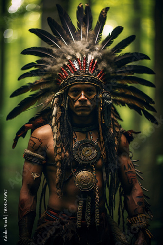 Illustration of a Mohawk warrior in a forest.  © Jeff Whyte