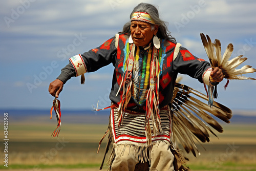 Illustration of an indigenous man doing a traditional dance.  photo