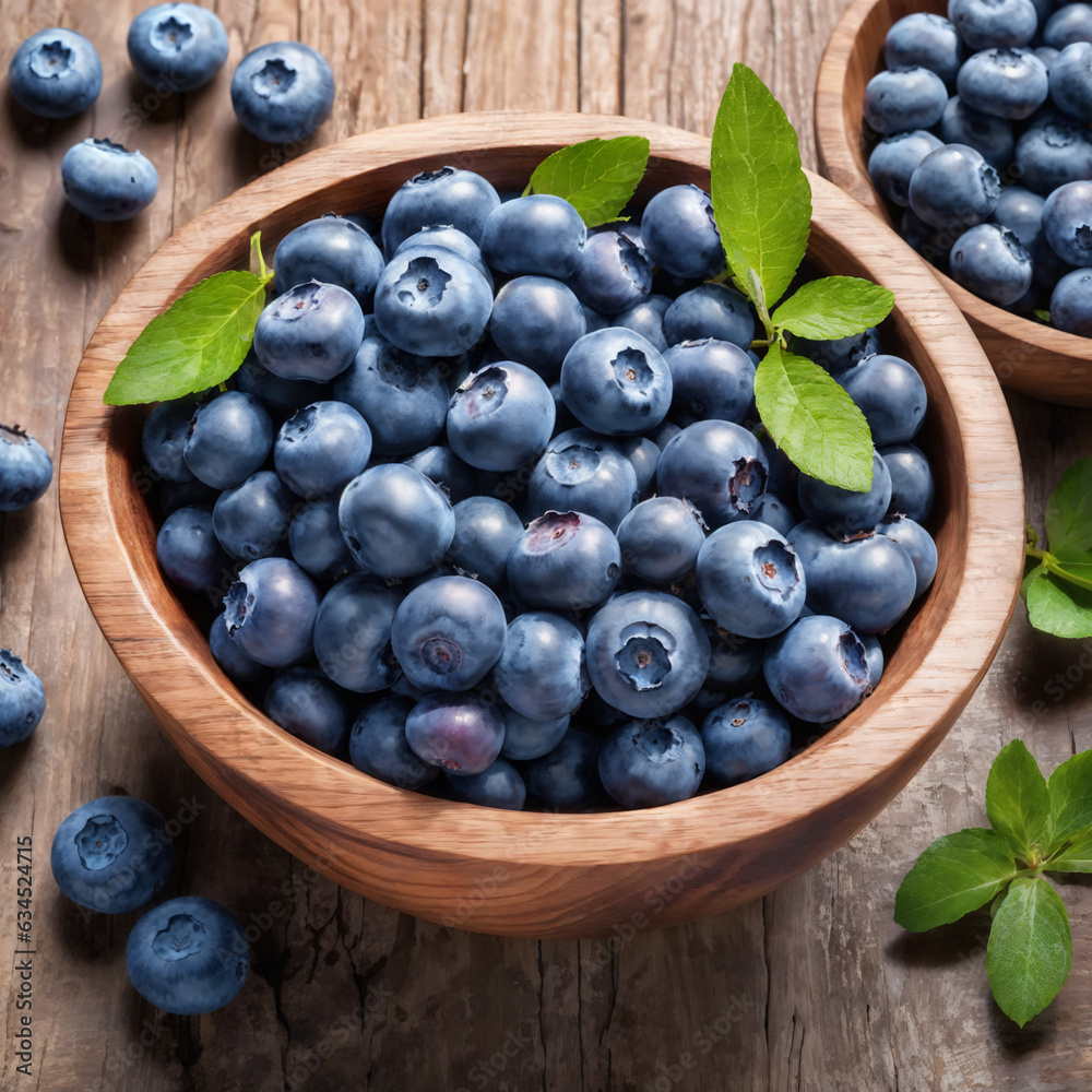 A heaping pile of blueberries in a pottery bowl. A heaping pile of blueberries in a pottery bowl.