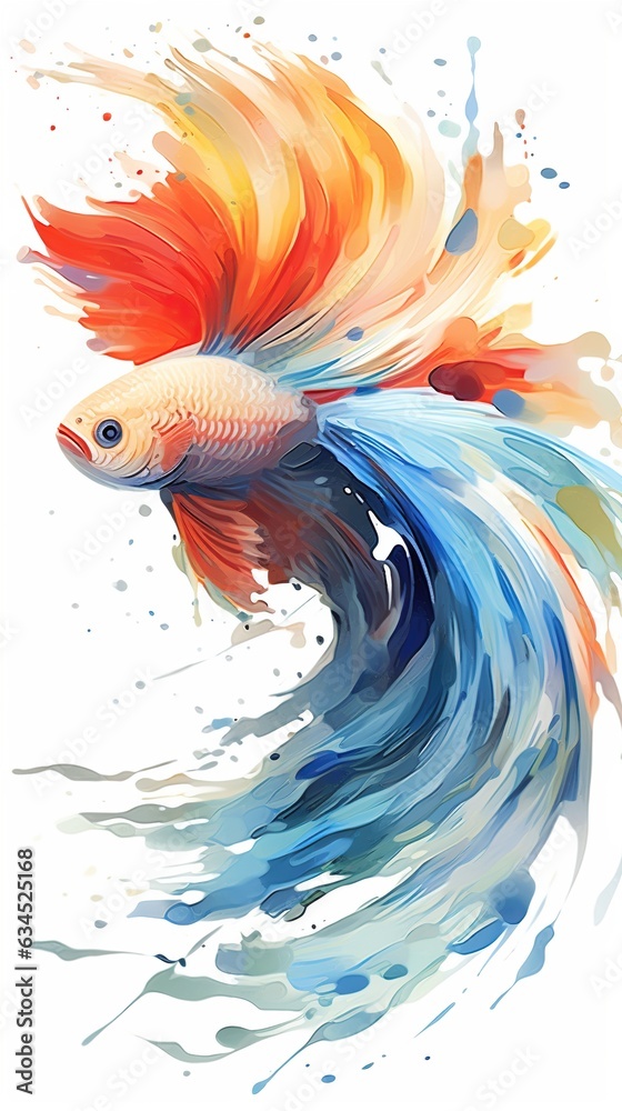 Obraz premium Chinese fighting fish, abstract art, Abstract Watercolor, create a unique and dynamic wallpaper. Generated with AI