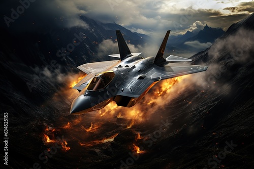 Photographie F35 Lightning II, stealth fighter ,advanced technology, aerodynamic design, stealthy missions, dominance in the sky,dogfight , fighter jet, future of aerial warfare