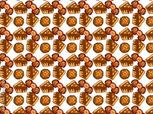 seamless pattern cookie, bread on white background