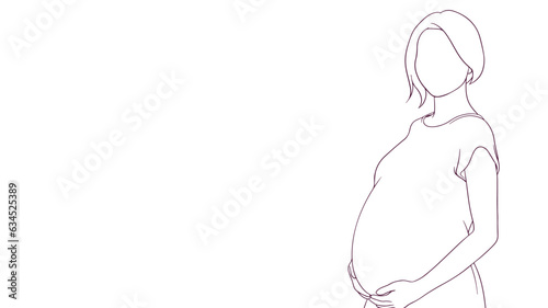 pregnant mom lovingly touching her belly, hand drawn style vector illustration.