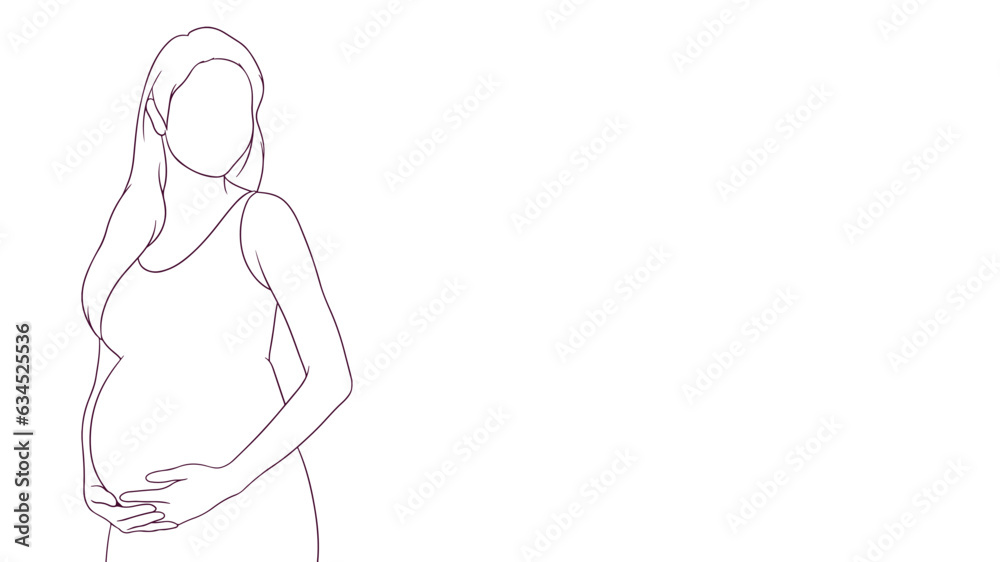 pregnant mom soothing gesture to her belly, hand drawn style vector illustration pregnant mom soothing gesture to her belly, hand drawn style vector illustration