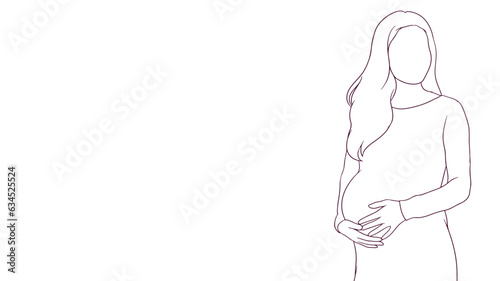 pregnant mom nurturing connection to her belly, hand drawn style vector illustration.