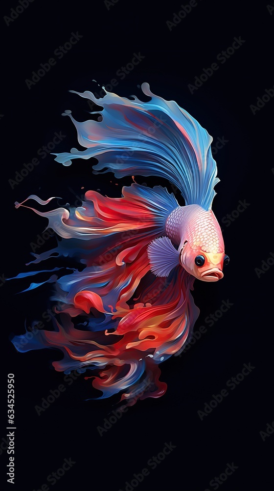 Obraz premium Chinese fighting fish, abstract art, Abstract Watercolor, create a unique and dynamic wallpaper. Generated with AI