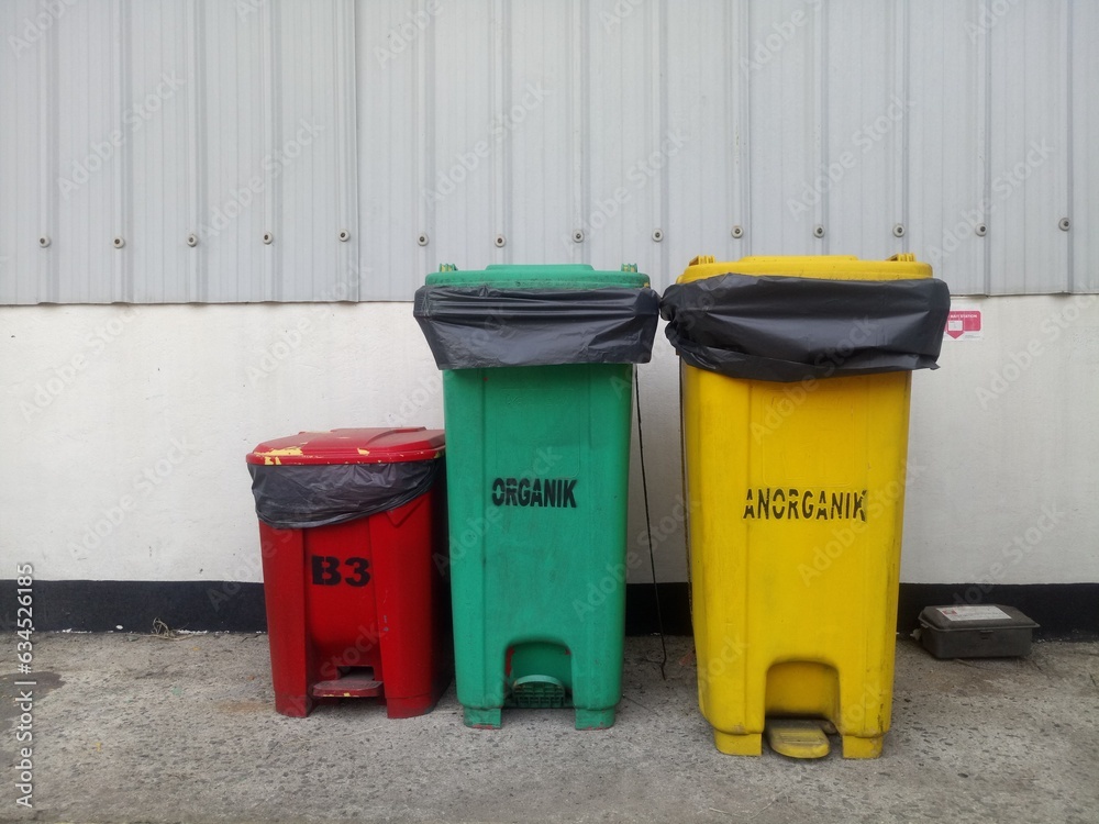 special trash cans or garbage bin for three categories of waste are