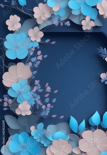 paper cut wedding invitation background cherry blossom decoration with blue color