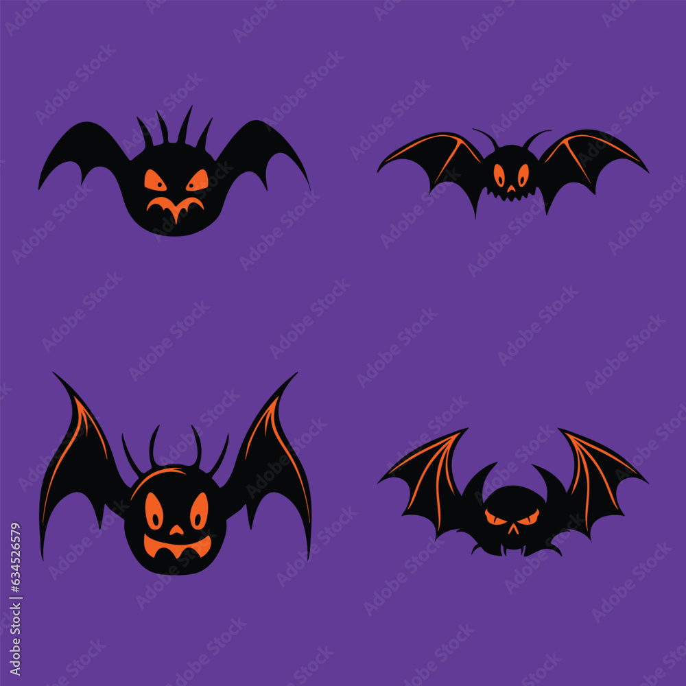 Scary Bat Silhouette Cartoon set