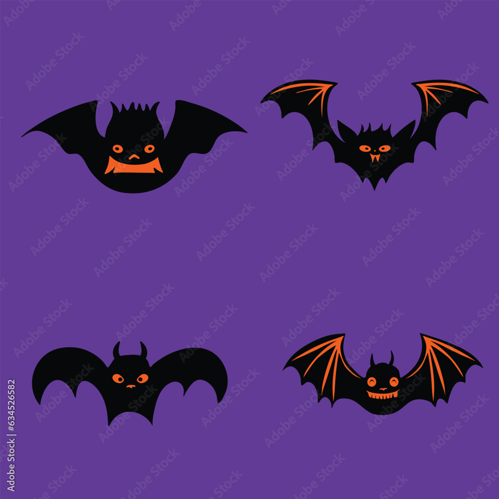 Scary Bat Silhouette Cartoon set Scary Bat Silhouette Cartoon set