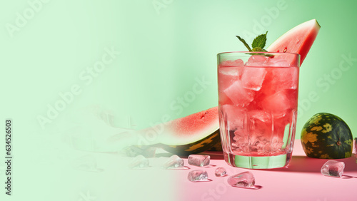 Watermelon infused water with fresh organic fruits and herbs  non-alcoholic cocktails