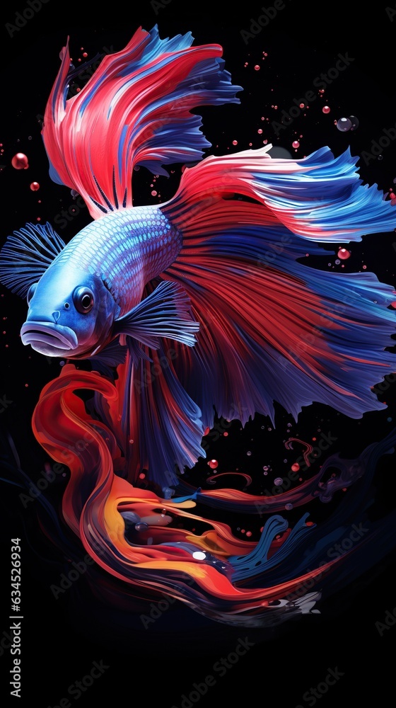 Obraz premium Chinese fighting fish, abstract art, Abstract Watercolor, create a unique and dynamic wallpaper. Generated with AI