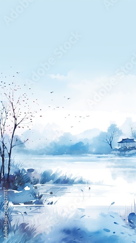 Chinese Landscape, water color, vector, illustration.