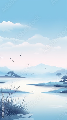 Chinese Landscape, water color, vector, illustration.