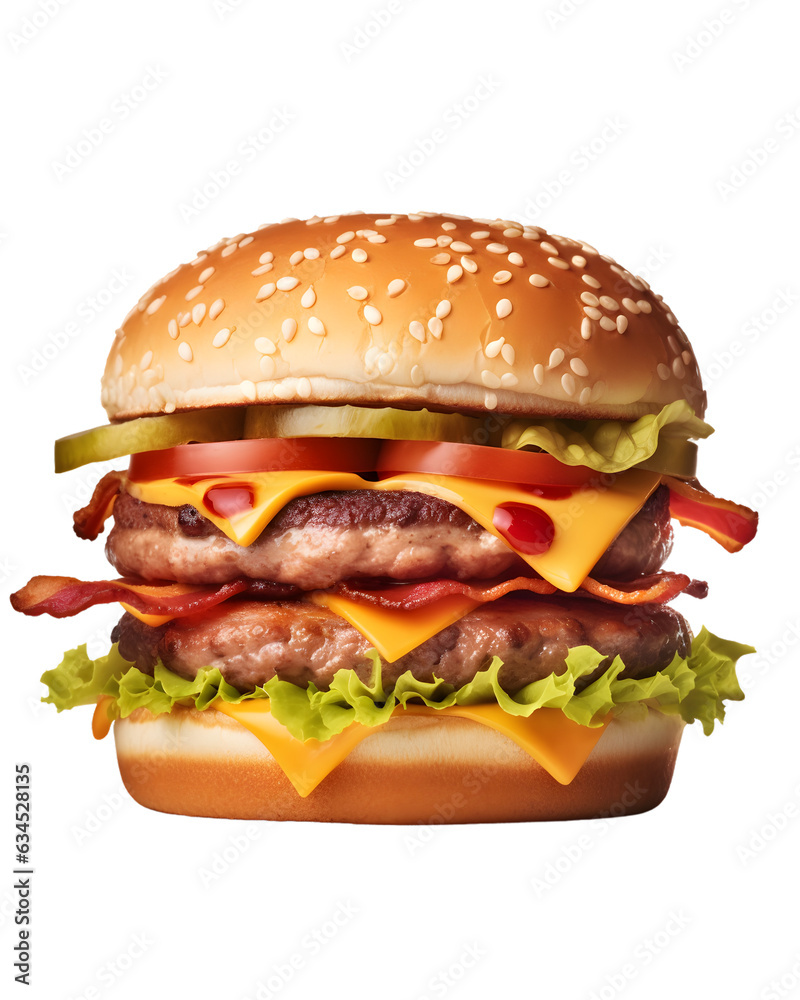 tasty beef burger with cheese and salad