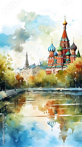 Russia Landscape, water color, vector, illustration.