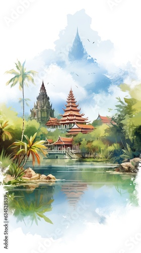 thailand Landscape  water color  illustration