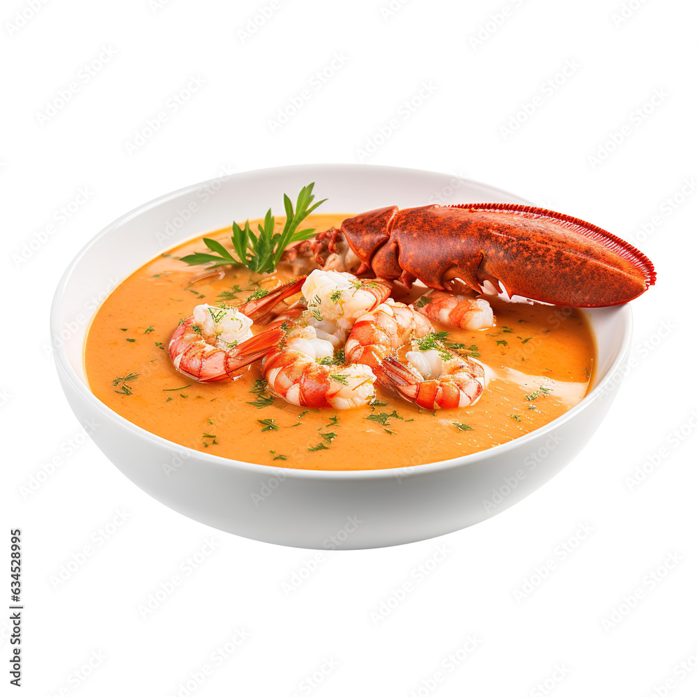 Delicious Bowl of Lobster Bisque Soup on transparent or white background, png Delicious Bowl of Lobster Bisque Soup on transparent or white background, png