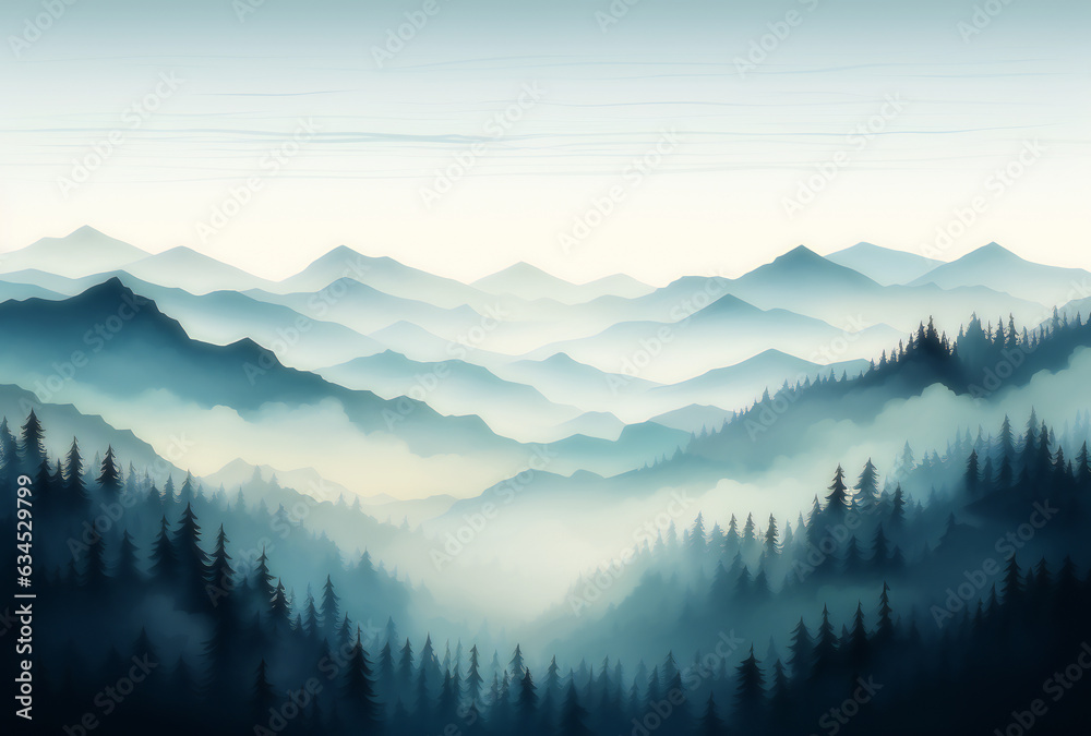 Mystical Mountain Valley Enveloped in Enigmatic Fog