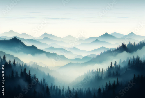 Mystical Mountain Valley Enveloped in Enigmatic Fog © jeff
