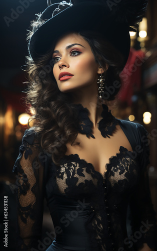 Portrait of beautiful woman in luxurious vintage outfit, burlesque style. © Azura Yeray 