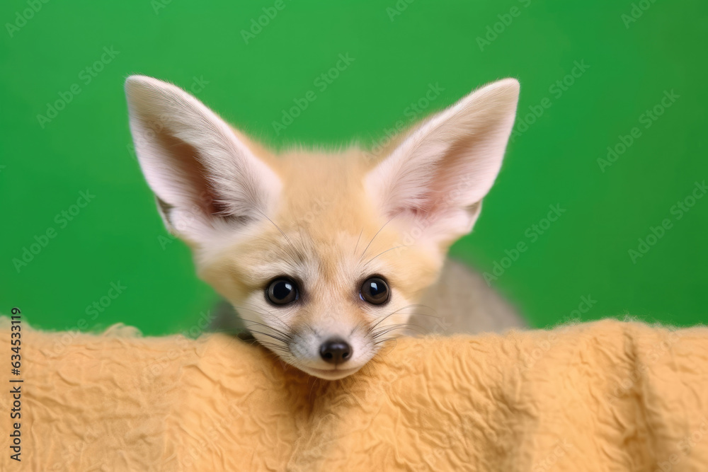 Obraz premium A timid Fennec Fox with expressive eyes hiding behind its tail.