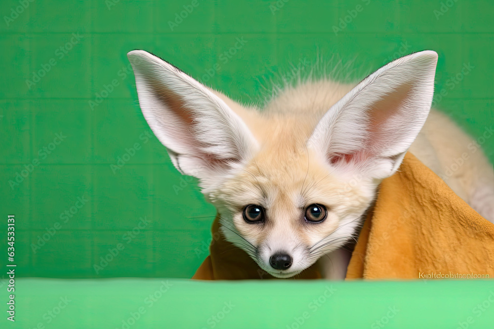 Obraz premium A timid Fennec Fox with expressive eyes hiding behind its tail.