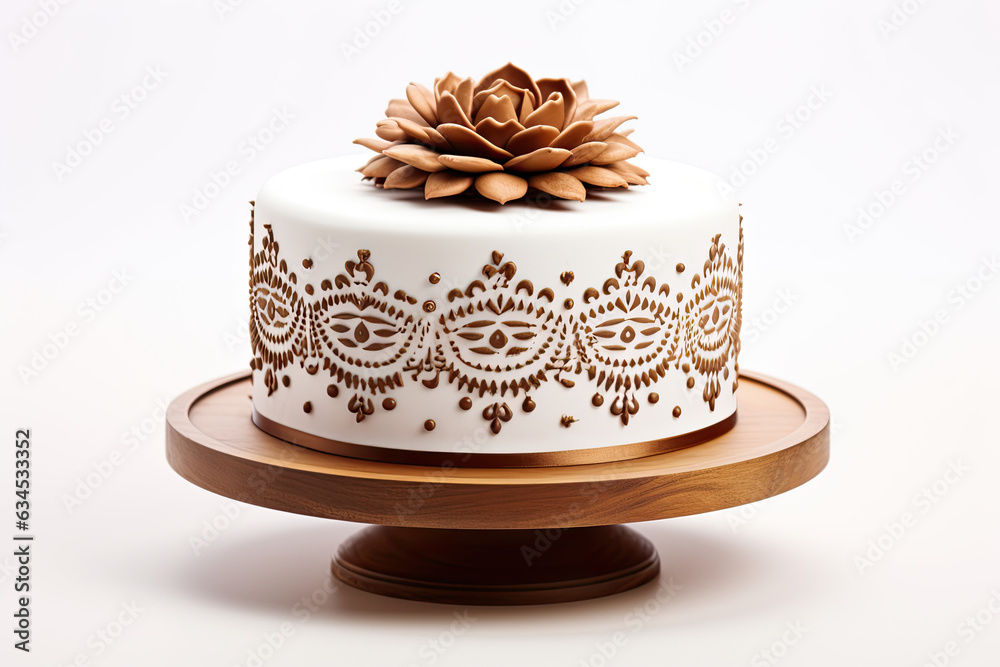 Cake with a mandala-inspired design and intricate henna patterns. Boho wedding cake. Cake with a mandala-inspired design and intricate henna patterns. Boho wedding cake.