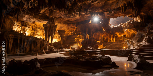inside the cave, A dark cave with a fire in the background