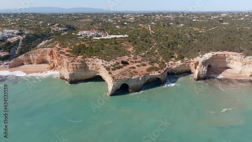 Benagil sea caves algarve portugal, Aerial wide angle panoramic photo