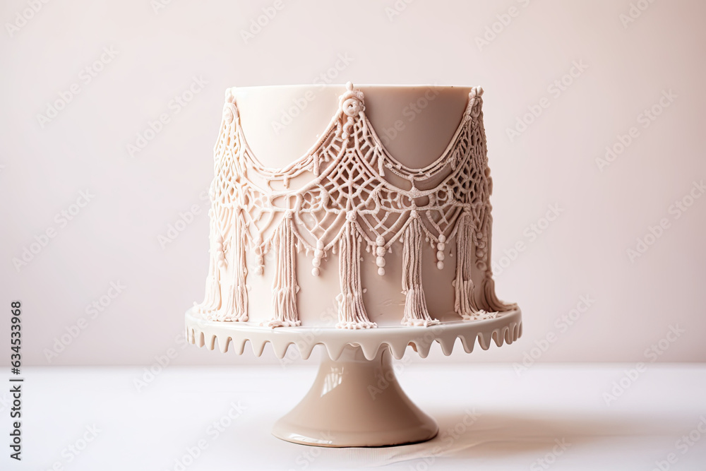 Macramé-inspired cake with intricate lace-like details Macramé-inspired cake with intricate lace-like details