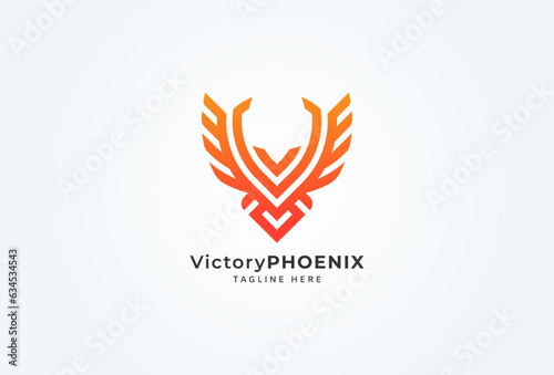 Phoenix Logo. letter V and phoenix combination. flat design logo template. vector illustration