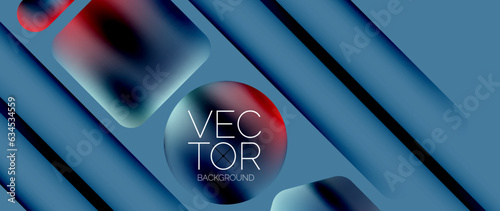 Dynamic bright colorful geometric elements with fluid gradients, lights, shadows blend in a minimal backdrop, creating captivating composition