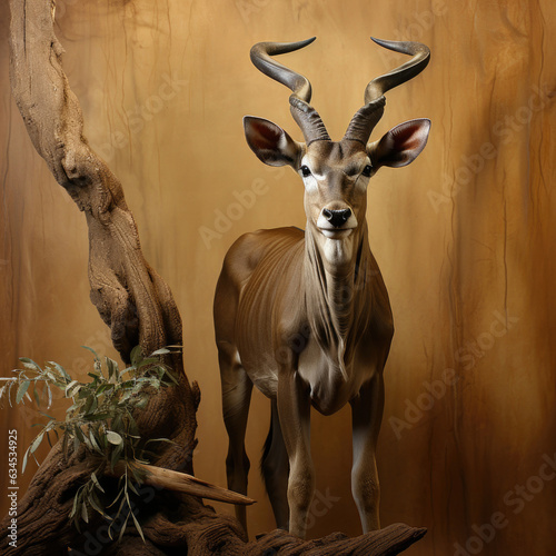 A majestic Kudu with twisted horns and watchful eyes.