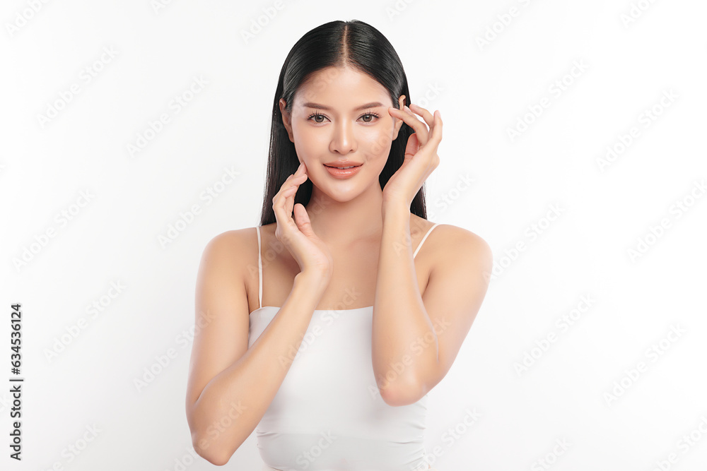 Beautiful young asian woman with clean fresh skin on white background, Face care, Facial treatment, Cosmetology, beauty and spa, Asian women portrait. Beautiful young asian woman with clean fresh skin on white background, Face care, Facial treatment, Cosmetology, beauty and spa, Asian women portrait.