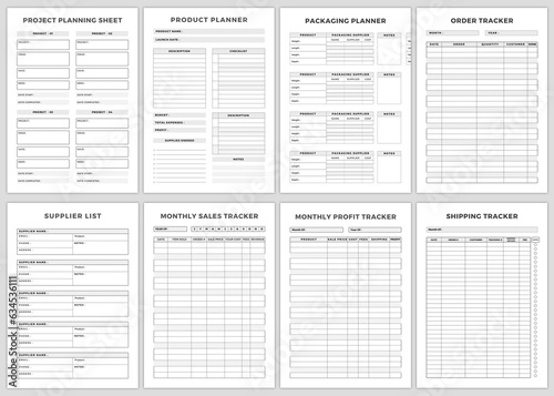 Minimalist planner pages templates. Printable business planner Page .project planning sheet,Product Planner,Packaging Planner,Order Tracker
Supplier List,Monthly Sales Tracker,Monthly Profit Tracker.
