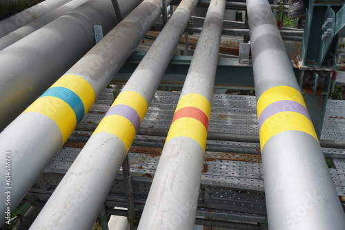 Vászonkép Pipeline on pipe rack in oil and gas project at construction site