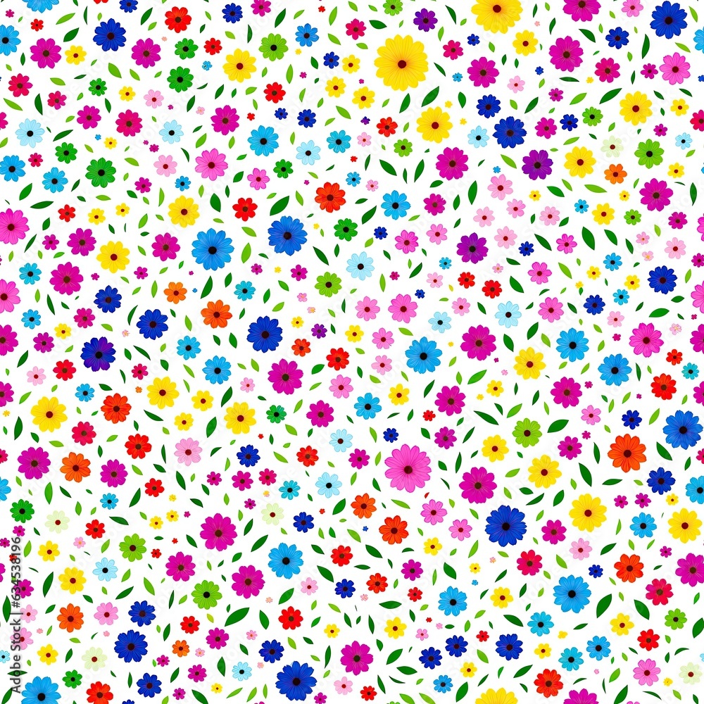 Seamless pattern of colored flowers. AI generated. Seamless pattern of colored flowers. AI generated.