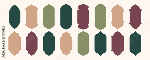 Ramadan frame shape. Islamic frame and Ramadan Kareem windows in oriental style. Ramadan Kareem icons. Arab frame. Arabian Muslim shape. Islamic arabesque pattern. Vector illustration