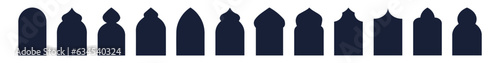 Islamic vector door and window shape. Arabic door and windows. Collection of oriental style. Silhouettes of traditional arch decor. Vector illustration