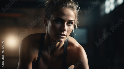 Beautiful muscular woman doing fitness in sportswear