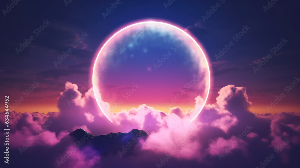 Glowing circle with colorful clouds