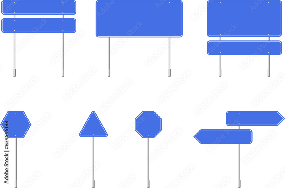 Road traffic signs set. Board blank with place for text. Isolated information direction sign. Vector illustration Road traffic signs set. Board blank with place for text. Isolated information direction sign. Vector illustration