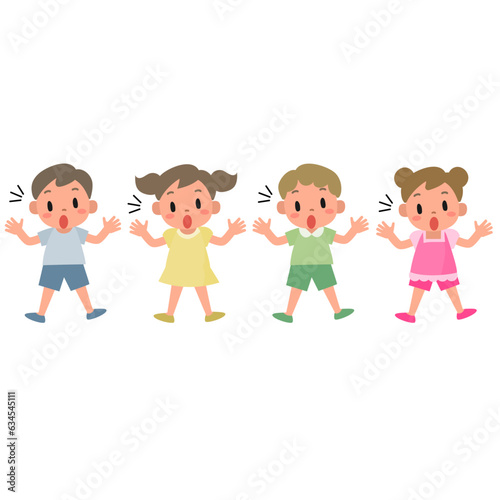 驚いた表情の女の子と男の子のイラストセット