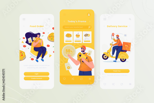 Pizza delivery illustration on mobile onboard screen design