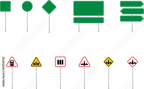 Road traffic signs set. Board blank with place for text. Isolated information direction sign. Vector illustration
