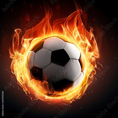 Football ball flying in flames realistic