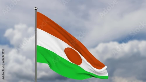 Niger flag on sky background. 3D render photo